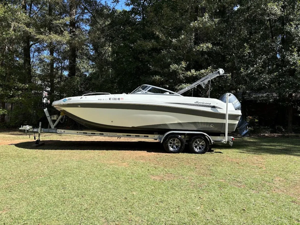 Gray boat detailed by Tyree's Auto Detailing.